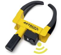 ARTAGO ART872 Cepo Rueda Con Alarma 120db, Dont Touch System, Tratamineto Antióxido, Botón ON Luz LED, Pila CR2 Larga Duración, Antirrobo Inmovilizador Auto Universal Coche Remolque Caravana Furgoneta