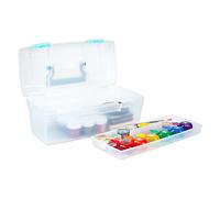 ArtBin 6937AG Essentials-Caja elevable, Organizador portátil de Arte y Manualidades con asa y Bandeja, Transparente/Aguamarina, Pestillos Aqua Mist