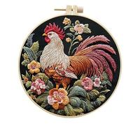 artcici Kits de bordado, patrones coloridos de flores de animales para principiantes y adultos, kits de bordado de gama completa, suministros de costura de punto de cruz (gallo)