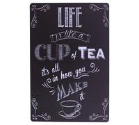 ARTCLUB Enjoy Your Life Metal Plate Sign LIFE is Like a CUP of TEA Funny Saying Antique Plaque Vintage Poster Kitchen Living Room Wall Deco