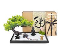 Artcome Jardín de arena Zen japonés para escritorio, hogar, oficina, bandeja de terapia de meditación hecha a mano, herramienta de relajación y meditación consciente para aliviar el estrés, juego de