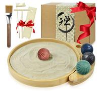 Artcome Jpanese Mini Kit de jardín Zen para Escritorio, Bandeja de Arena de bambú con 4 Bolas Zen únicas y Herramientas de rastrillo, jardín de Arena de relajación y meditación para Oficina, hogar y