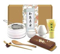Artcome Juego de 10 piezas de té matcha japonés, cuenco matcha, batidor matcha, cuchara tradicional, cuchara de té, paño de té, contenedor para polvo Matcha, colador de polvo Matcha (color blanco)