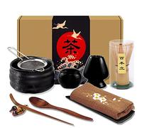 Artcome Juego de 10 piezas de té matcha japonés, cuenco matcha, batidor matcha, cuchara tradicional, cuchara de té, paño de té, contenedor para polvo Matcha, colador de polvo Matcha (negro)