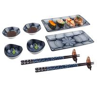 Artcome Juego de 10 platos de sushi de cerámica de estilo japonés para inauguración de la casa de boda, 2 platos de sushi, 2 platos de salsa, 2 soportes para palillos, azul oscuro