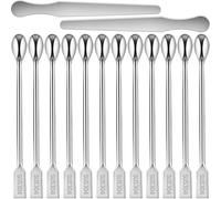 Artcome Juego de 2 espátulas de 7 pulgadas y 12 cucharas de acero inoxidable 304 de 7.87 pulgadas de largo con mango de doble extremo, ideal para agitar, recoger, raspar y tomar muestras en cocinas,