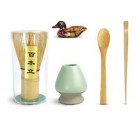 Artcome Juego de 5 piezas de té matcha japonés, batidor de matcha, cuchara tradicional, cuchara de té, soporte para cuchara, soporte de batidor de cerámica hecho a mano, kit de ceremonia de matcha