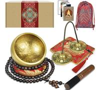 Artcome Juego de 7 piezas de meditación tibetana - Cuenco tibetano y campanas Tingsha hechas a mano en Nepal para yoga, tranquilidad, relajación y curación de chakras