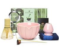 Artcome Juego de 7 piezas de té matcha japonés, cuenco de matcha con boquilla de vertido, batidor de matcha, cuchara de té, soporte para batidor, kit de ceremonia de matcha hecho a mano para ceremonia