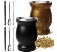 Artcome Juego de 8 tazas de yerba mate de acero inoxidable - 2 tazas mate de doble pared de acero inoxidable de 8.5 onzas, 4 bombillas (pajita de yerba mate), 2 cepillos, sólido y duradero