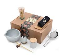 Artcome Juego de 9 piezas de té matcha japonés, cuenco de matcha con boquilla de vertido, batidor de matcha, soporte de batidor de cerámica, cuchara de té, organizador de polvo de matcha, kit de caja