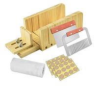 Artcome Juego de cortadores de jabón con función ajustable, molde de jabón de madera con cortador ondulado y recto de acero inoxidable