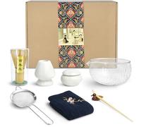 Artcome Juego de té japonés de 9 piezas - Cuenco matcha, batidor, cuchara, soporte, contenedor de polvo - Kit de ceremonia hecho a mano para ceremonia de té japonesa (blanco)