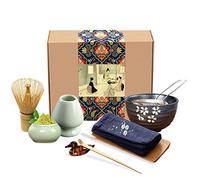 Artcome Juego de té matcha japonés, batidor de matcha, cuchara tradicional, contenedor matcha, kit de ceremonia de matcha hecho a mano para ceremonia de té japonés tradicional (9 piezas)
