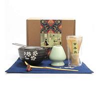 Artcome Juego de té Matcha japonés, batidor matcha, cuchara tradicional, soporte de batidor de cerámica, kit de ceremonia Matcha hecho a mano para ceremonia de té tradicional japonesa (7 piezas)