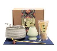 Artcome Juego de té Matcha japonés, batidor matcha, cuchara tradicional, soporte de batidor de cerámica, kit de ceremonia Matcha hecho a mano para ceremonia tradicional japonesa de té (7 piezas)