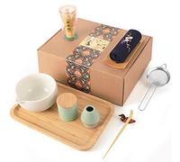 Artcome Juego de té matcha japonés, cuenco de matcha con boquilla de vertido, organizador de polvo matcha, kit de ceremonia de matcha hecho a mano para ceremonia de té japonés (10 piezas)