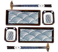 Artcome Juego de vajilla de cerámica de sushi de estilo japonés de 8 piezas para inauguración de la casa de boda, 2 platos de sushi, 2 platos de salsa, 2 pares de palillos, 2 soportes para palillos