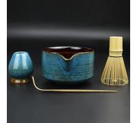 Artcome Kit completo de 4 piezas de ceremonia de té matcha para ceremonia de té japonesa, cuenco con boquilla de vertido, batidor, soporte para batidor, cuchara de té, juego de té matcha para hacer