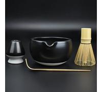 Artcome Kit completo de ceremonia de té matcha de 4 piezas para ceremonia de té japonesa, cuenco con boquilla de vertido, batidor, soporte para batidor, cuchara de té, juego de té matcha para hacer
