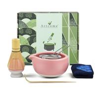 Artcome Kit completo de ceremonia de té matcha de 7 piezas - cuenco, batidor, cuchara, colador, juego para Usucha, Koicha, Latte (rosa)