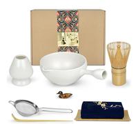 Artcome Kit de ceremonia de matcha para ceremonia de té japonesa, cuenco con boquilla de vertido y mango, batidor, cuchara de té, colador de polvo matcha, juego de té matcha para hacer Usucha, Koicha