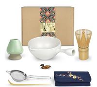Artcome Kit de ceremonia de matcha para ceremonia de té japonesa, cuenco con boquilla de vertido y mango, batidor, cuchara de té, colador de polvo matcha, juego de té matcha para hacer Usucha, Koicha