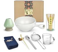 Artcome Kit de ceremonia de matcha para ceremonia de té japonesa, cuenco con boquilla de vertido y mango, batidor, cuchara de té, colador de polvo matcha, juego de té matcha para hacer Usucha, Koicha