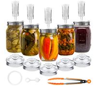 Artcome Kit de fermentación de 28 piezas, 5 tapas de fermentación de acero inoxidable, 5 pesos de vidrio, 6 ojales de silicona, 1 pinza de silicona para tarros de boca ancha (tarros no incluidos)