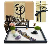 Artcome Kit de jardín japonés Zen para escritorio con rastrillo, rocas y mini artículos de mobiliario - Accesorios de escritorio de oficina, mini mesa Zen Sand Garden Kit - Regalos de meditación