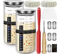 Artcome Kit de tarros de iniciación de masa madre con 2 tarros de vidrio - 1,275.7 g DIY Pro Glass Starter Jar Kit, recipiente hermético de almacenamiento de alimentos, suministros reutilizables para