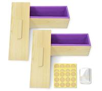 Artcome Moldes rectangulares de silicona de 1200 ml, caja de madera con tapa, juego de moldes para jabón con 100 bolsas y 36 etiquetas, 2 juegos