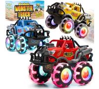 ArtCreativity Monster Truck - Paquete de 3 juguetes con ruedas iluminadas activadas por movimiento, vehículos Push and Go para niños de 3 a 8 años, camiones monstruos realistas 4x4 para cesta de