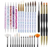 Artdone Juego de 31 pinceles para decoración de uñas, herramientas de punteado, cepillo para polvo, pinceles de rayas para líneas largas, bolígrafo de dibujo para esmalte de gel
