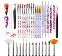 Artdone Juego de 34 pinceles para decoración de uñas, herramientas de punteado, pinceles de rayas de polvo para líneas largas, kit de bolígrafo de dibujo para suministro de diseño de esmalte de gel