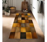 Arte Abstracto Alfombra Cocina Lavable 40 x 120 cm Alfombra Corredor para Pasillo Antideslizante, Cuadrados De Madera Geométricos para Pasillo Salon Dormitorio Cocina Lavandería Entrada Tapete