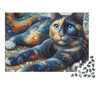 Arte Abstracto de Gato, Rompecabezas de 1000 Piezas para Adultos, Gato calicó, Vibrante Surrealista, desafiante, Premium Resistente, Alivio del estrés, Regalo Familiar, decoración, 70x50cm/1000pzas