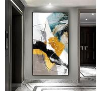 Arte abstracto de la lona Pintura moderna: Pintura al óleo sobre lienzo Arte Pinturas de pared amarillas Decoración Sala de estar Decoración Hogar 70x142cm (28x56in) Con marco