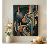 Arte abstracto de vinilo para pared, impresiones en lienzo de música verde oscuro y naranja, decoración moderna del hogar para sala de estar, dormitorio, oficina, 16 x 20 pulgadas