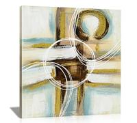 Arte abstracto enmarcado para pared, moderno, dorado, azul y blanco, sobre lienzo, minimalista, geométrico, para dormitorio, sala de estar, baño u oficina