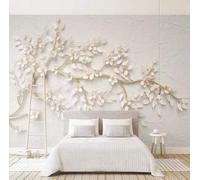 Arte Abstracto Estéreo Rama Dorada Flor Blanca 3D Papel Pintado Pared Fácil Instalación Oficina Sala Estar Sofá Dormitorio TV Fondos Decoración-200cm×140cm