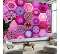 Arte Abstracto Papel Pintado Efecto 3D 350 x 256 cm, Papel tapiz fotográfico Geométrico Mandala Hexágonos Fotomurales Pared Tejido No Tejido Moderna Decoración De Pared Sala Cuarto Oficina Salón