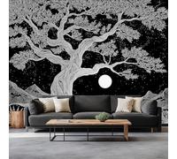 Arte Abstracto Papel Pintado Efecto 3D 500 x 280 cm, Papel tapiz fotográfico Cielo Nocturno Luna Árboles Fotomurales Pared Tejido No Tejido Moderna Decoración De Pared Sala Cuarto Oficina Salón