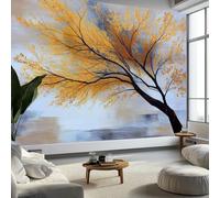 Arte Abstracto Papel Pintado Mural de Pared 250 x 175 cm Decoración Moderna, Otoño Árboles Ramas Texturas Diseño de Pared para Salón Dormitorio Oficina Pasillo Póster