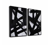 Arte abstracto para pared en blanco y negro - Cuadros, Pintura negra de grafiti para sala de estar, dormitorio, decoración de oficina, 16 x 24 pulgadas x 2 pulgadas