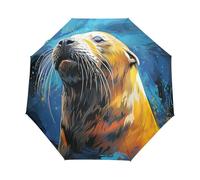 Arte Acuarela León Marino Paraguas Plegable Automático Paraguas de Viaje Mujer Niño Niña Protección UV Resistencia Viento Impermeable