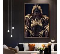 Arte africano con abrazo de oro negro, lienzo, arte mural, pósteres e impresiones, hombre y mujer, cuadros de pared para sala de estar, 30 x 40 cm, sin marco