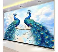 Arte Animales Pavo Real Fotomurales no Tejido Azul, 200 x 140 cm Papel Pintado Decoración de Pared moderna, Murales póster efecto 3D, Decorativos Murales para Dormitorio Salón TV Pared