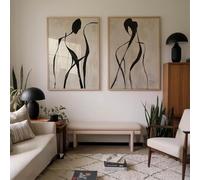 Arte astratta in linea nera, persone moderne, arte murale di metà secolo, stampa minimalista, arte per soggiorno, figura femminile, decorazione murale 50x75cmx2 senza cornice