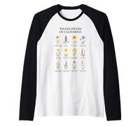Arte botánico de flores silvestres de California con estilo vintage Camiseta Manga Raglan